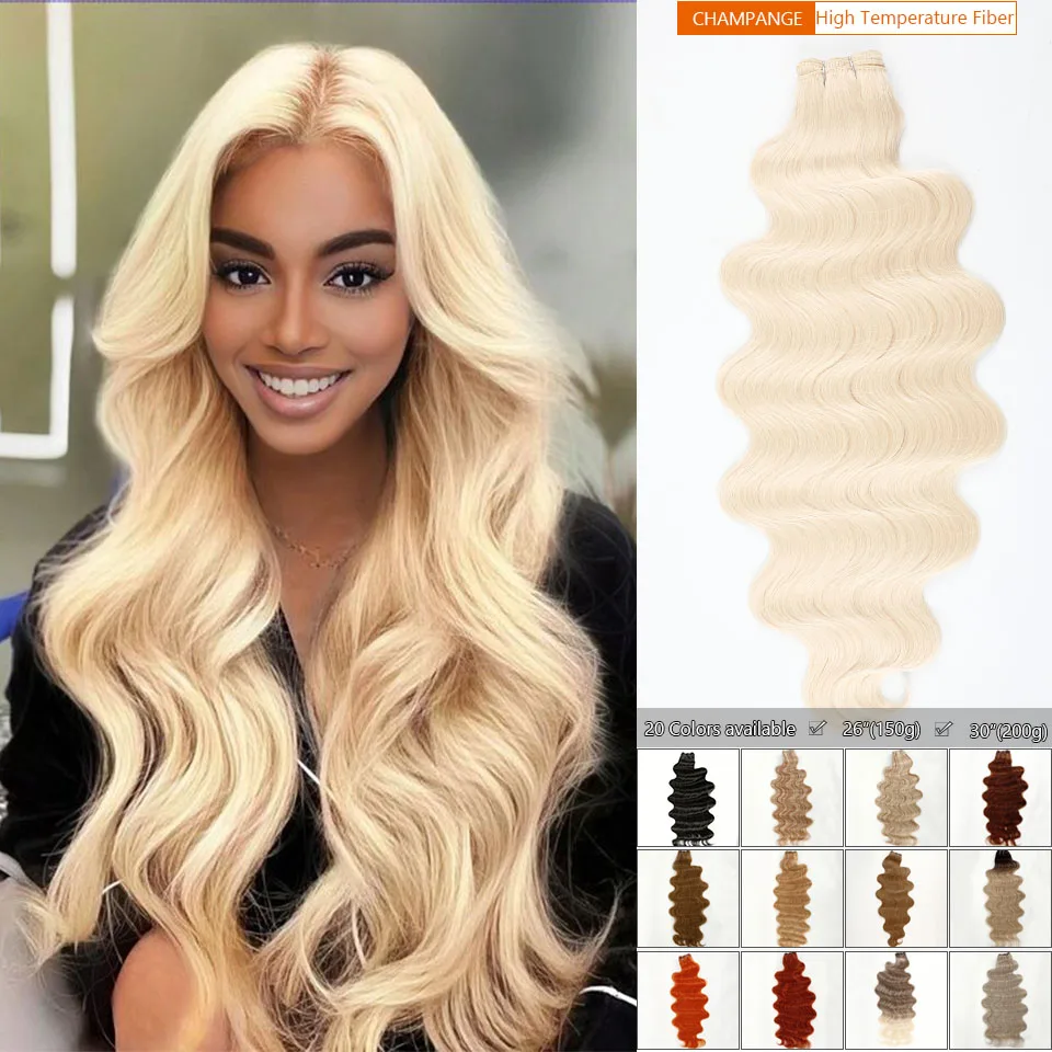 

613 Blonde Bio Body Wave Hair Weave Bundles 26"/30" Synthetic High Temperature Soft Natural Human-Like Fiber Hair Extension