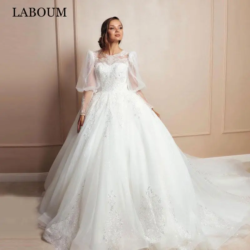 

LaBoum Princesse Lantern Sleeves Wedding Dresses For Women 2023 Exquisite Lace Appliques Ball Gown Illusion Back Robe De Mariée