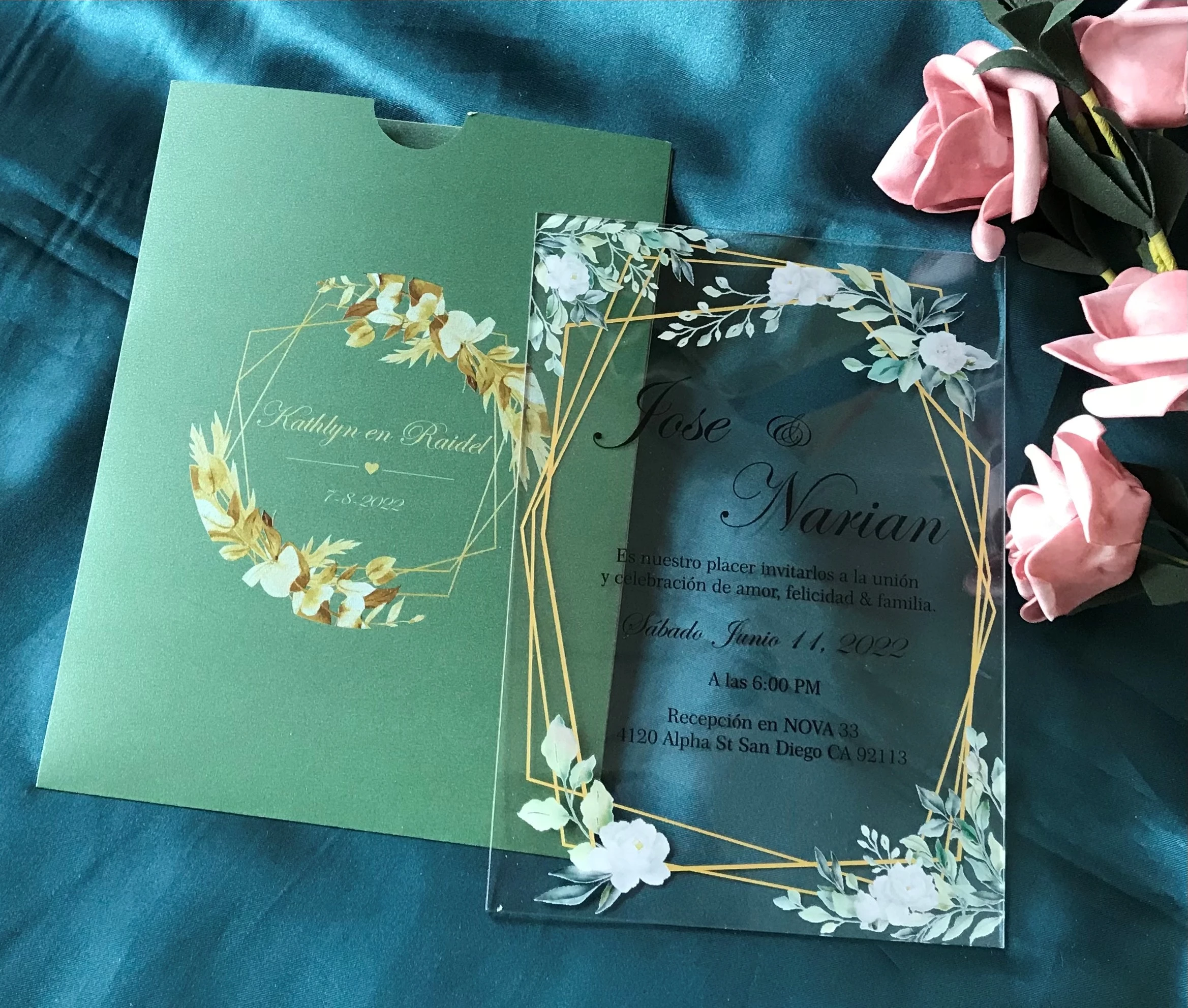 Custom10pcs Acrylic Wedding Invitation,Blackish Green Envelope,Acrylic