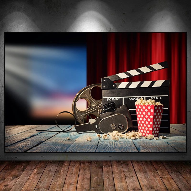 Retro Movie Projector Canvas Paintings Black Film Chalkboard Pictures Artwork Classic Old Fashion Posters Living Room Decor