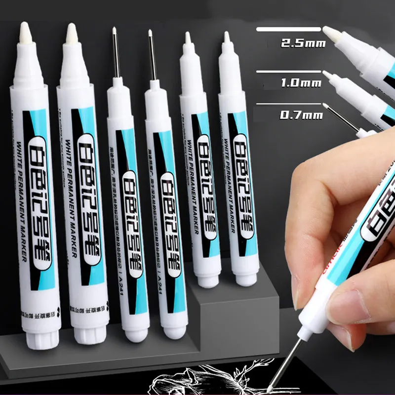 

3Pcs White Permanent Paint Pen set for Wood Rock Plastic Leather Glass Stone Metal Canvas Ceramic Deep Hole Marker 0.7mm