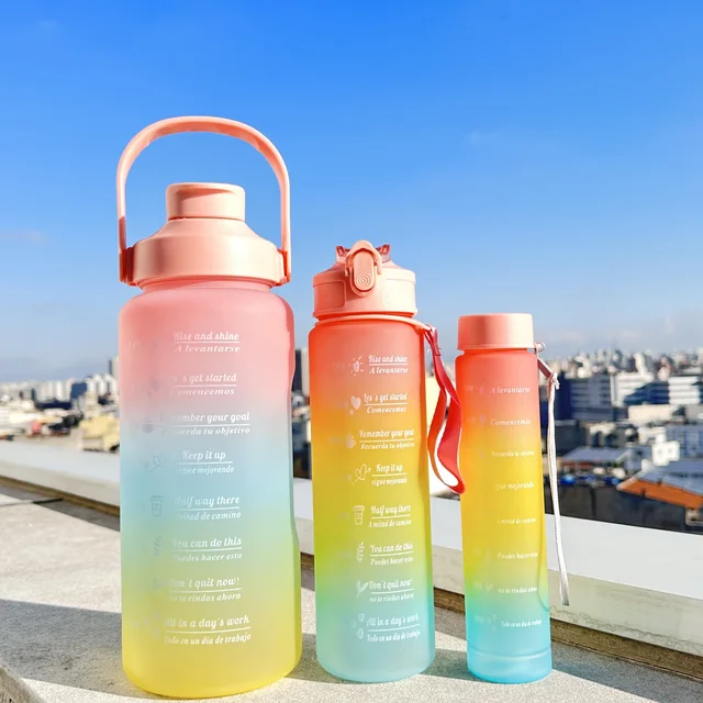 Kit 3 Water Bottle 2L 900ml 300ml With Motivational Stickers Cell Door Academy Random Color 2