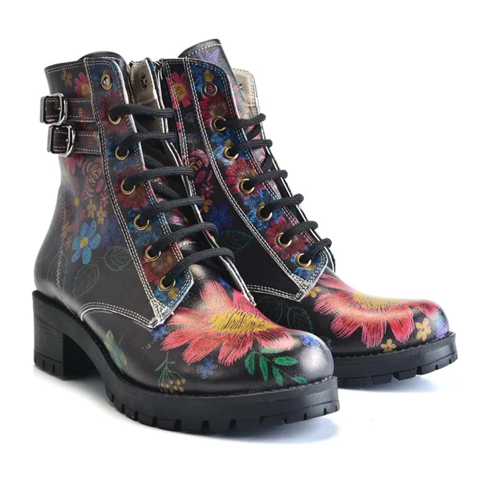 

Women's Multicolor Vegan Leather Ankle Winter Boots Autumn shoes Women Thick Short Booties
