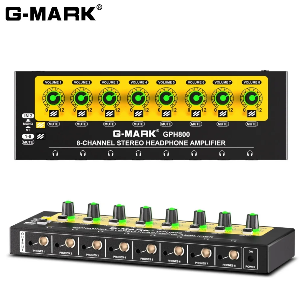 G-MARK GPH800 Headphone Amplifier 8 Channels Stereo/Mono Amplifier Stereo Headphone Amplifier Audio Upgrade With Power Adapter