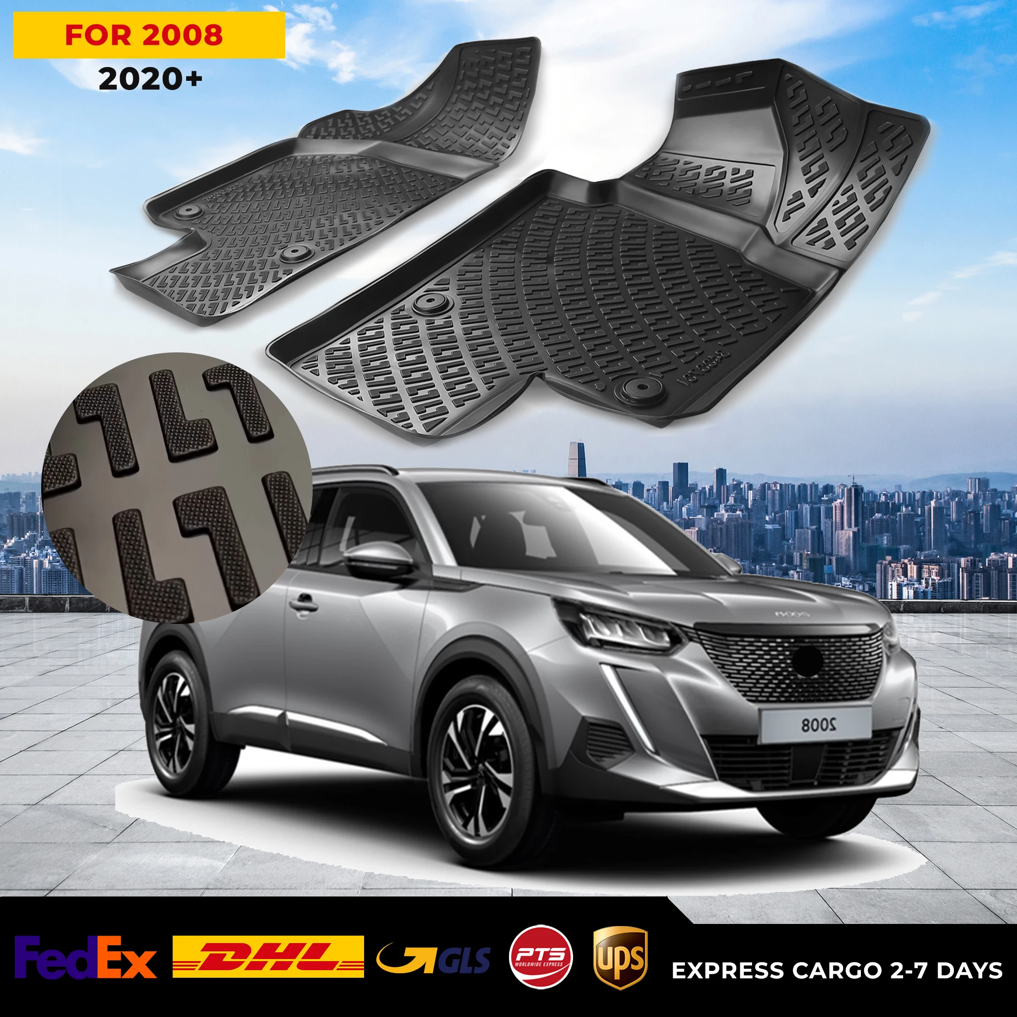 

3D Car Floor Liner For Peugeot 2008 2020+ Waterproof Special Foot Pad Fully Surrounded Mat Accessories Rugs Non-slip