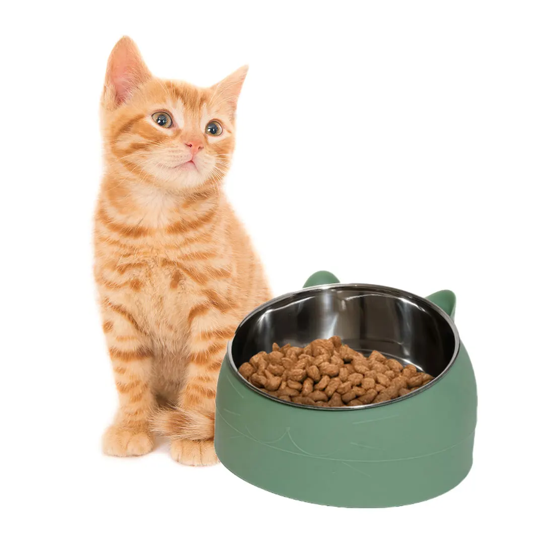 Plato Comedero Elevado, Tazón Inclinado Para Gato Acero Inoxidable