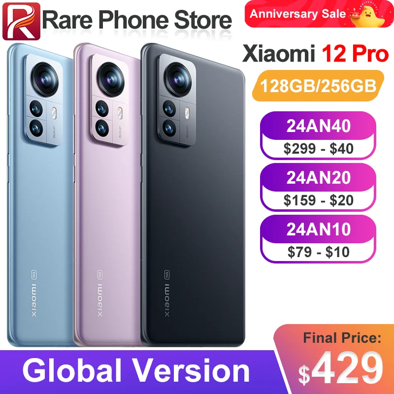 Versione Globale Xiaomi 12 Pro 12Gb + 256Gb Snapdragon 8 Gen 1 50Mp + 32Mp Fotocamera 6.73 "Amoled Dotdisplay 4600Mah Batteria Nfc