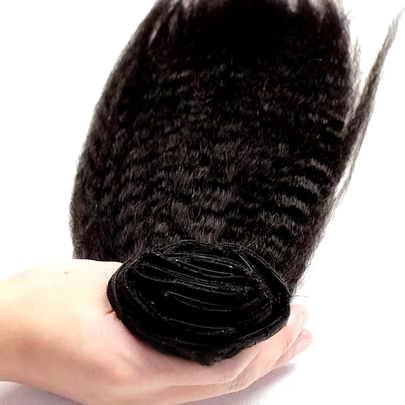Hair Extensions Kinky Straight Hair Clip 100% Human Hair Extension Natural Black Remy Extension Women's Human 12-26 Inches Yaki Straight