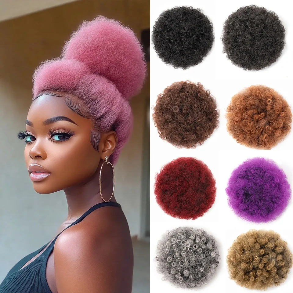 Synthetic Bun Synthetic Afro Puff Drawstring Ponytail Hair 10In Short Afro Kinkys Curly Afro Bun Extension Hairpieces Large Size