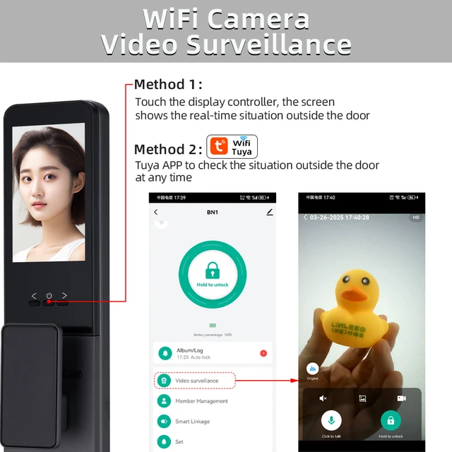 RAYKUBE 21 Lock Languages Tuya WiFi Camera Palm Vein Smart Fingerprint Lock Face Recognition Digital Lock With Video Call P85 6