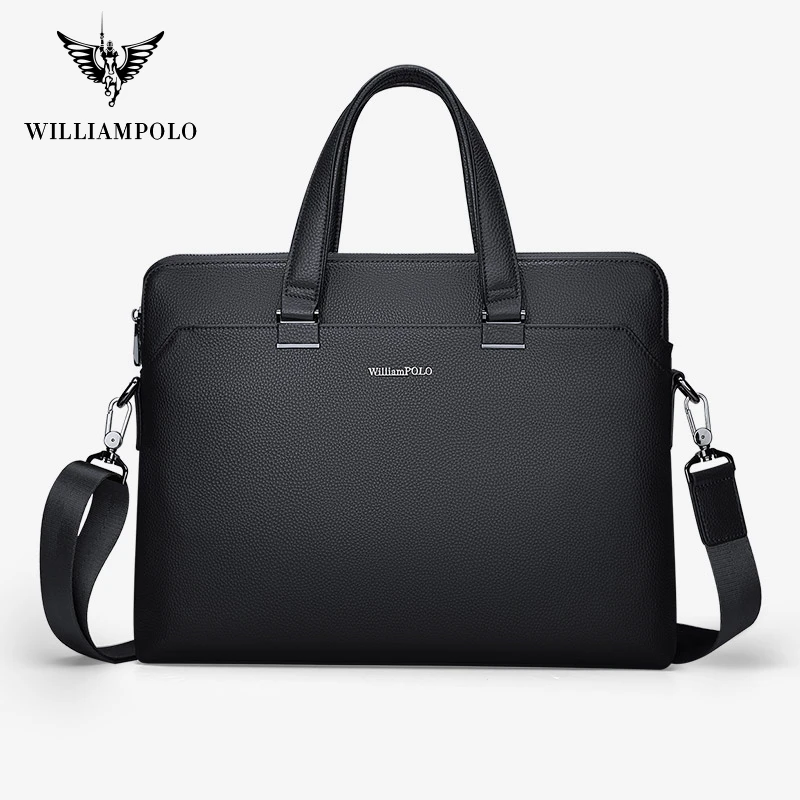 

WILLIAMPOLO Business Leather Men Briefcase For Husband Shoulder Bag Man 15" Laptop Briefcases Bags Large Capacity Men's Handbag