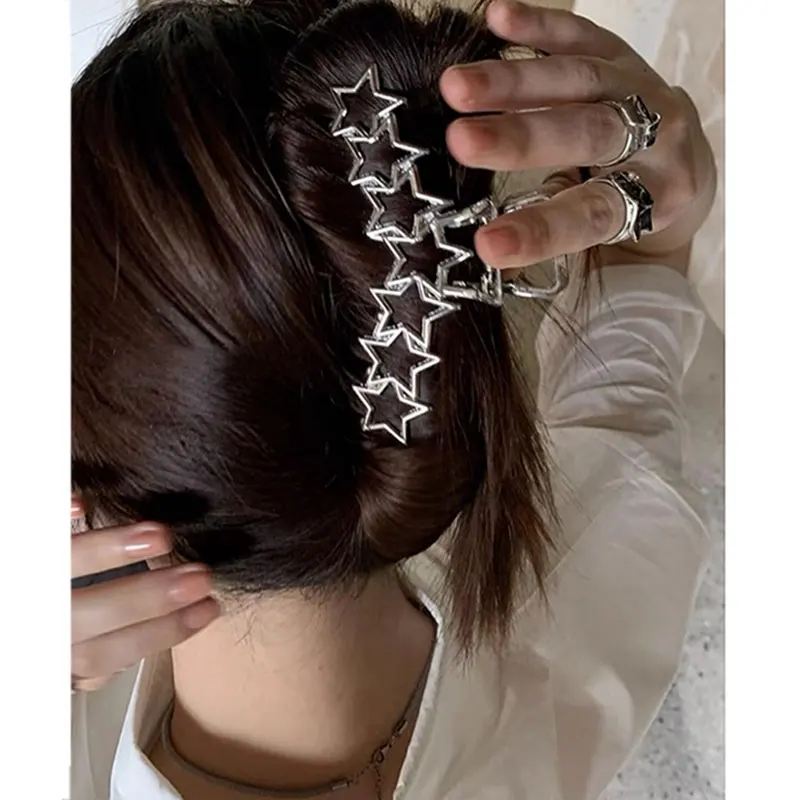 Metal Hollow Out Circle Love Heart Star Big Shark Clip for Women Girl Daily Jewelry Autumn Winter Headdress HUANZHI NEW INS hair clip hair accessory