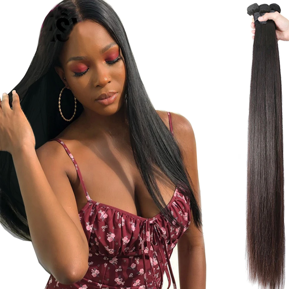 Fashow Indian Hair Straight Human Hair Bundles Thick Straight Hair Bundles Natural Hair Weaves Extensions Can be Dyed or Bleach