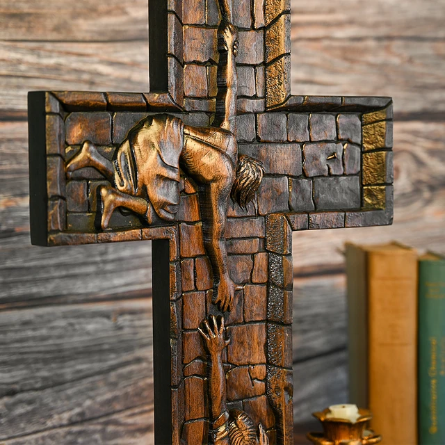 Savior Jesus Cross Wall Hanging Home Jesus Rescue Christian Cross Pendant Religious Wood Carving Christmas Decoration 3