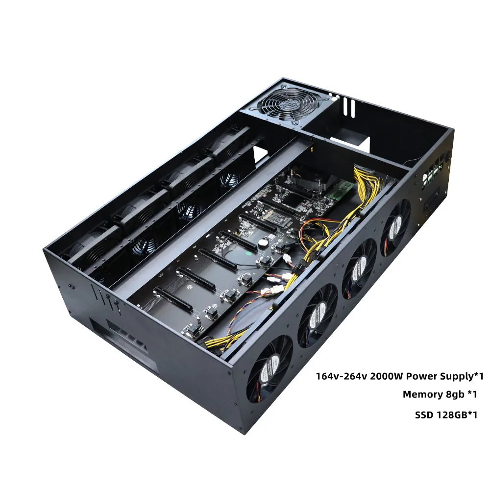 마더보드 8 GPU 채굴 케이스, BTC 비트코인 채굴 케이스 리그 섀시 채굴기, 8 팬, 2000W PC PSU - AliExpress