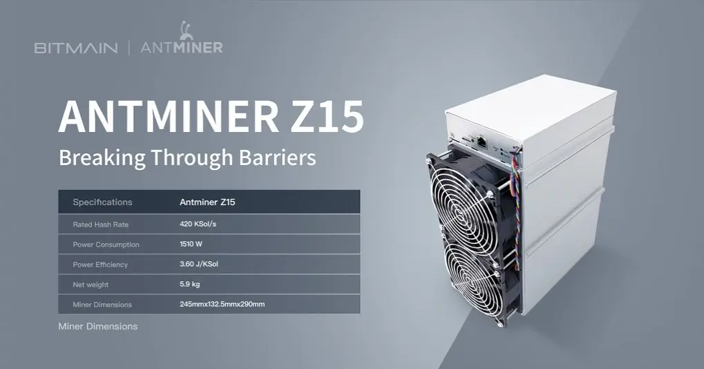 새해 세일 Bitmain Antminer Z15 420K Sol/s Asic Miner 1510w Zcash ZEC Equihash Miner Asic Miner Machine Mining