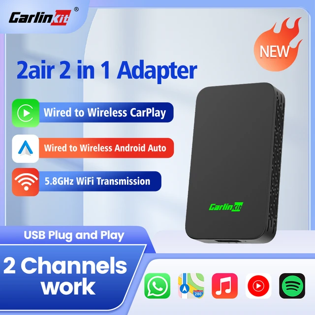 Carlinkit – boîtier CarPlay sans fil Android Auto 2 en 1, adaptateur à 2  canaux, fonctionne Waze Spotify 5.8Ghz WiFi BT Siri GPS Auto - AliExpress