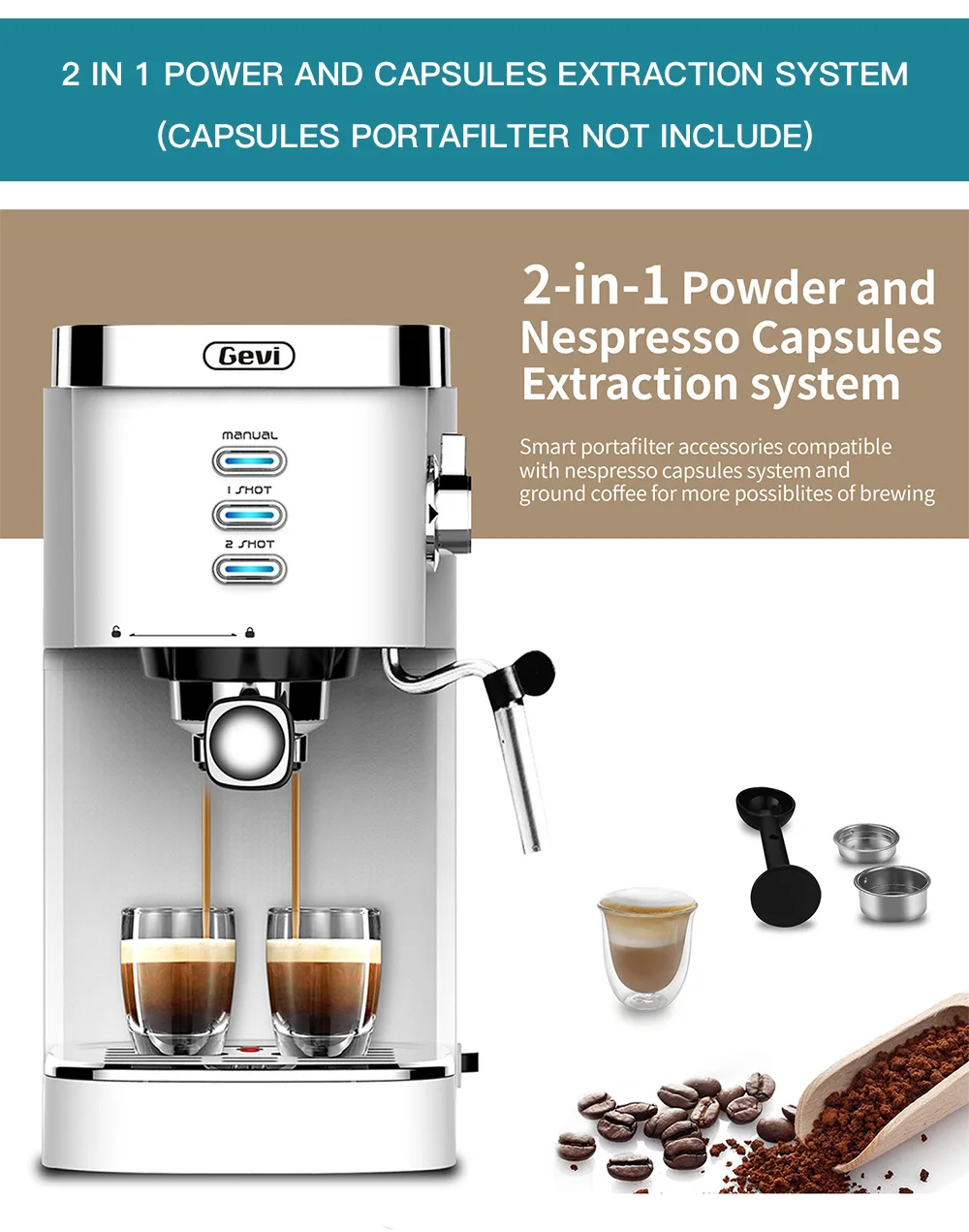 Gevi Espresso Machines 20 Bar Fast Heating Automatic with Foaming Milk