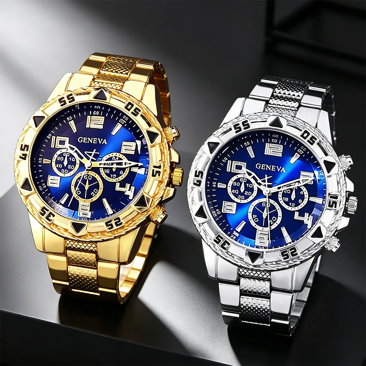 Elegant Men's Luxury Chronograph Watch Set - Stainless Steel Quartz Wristwatches