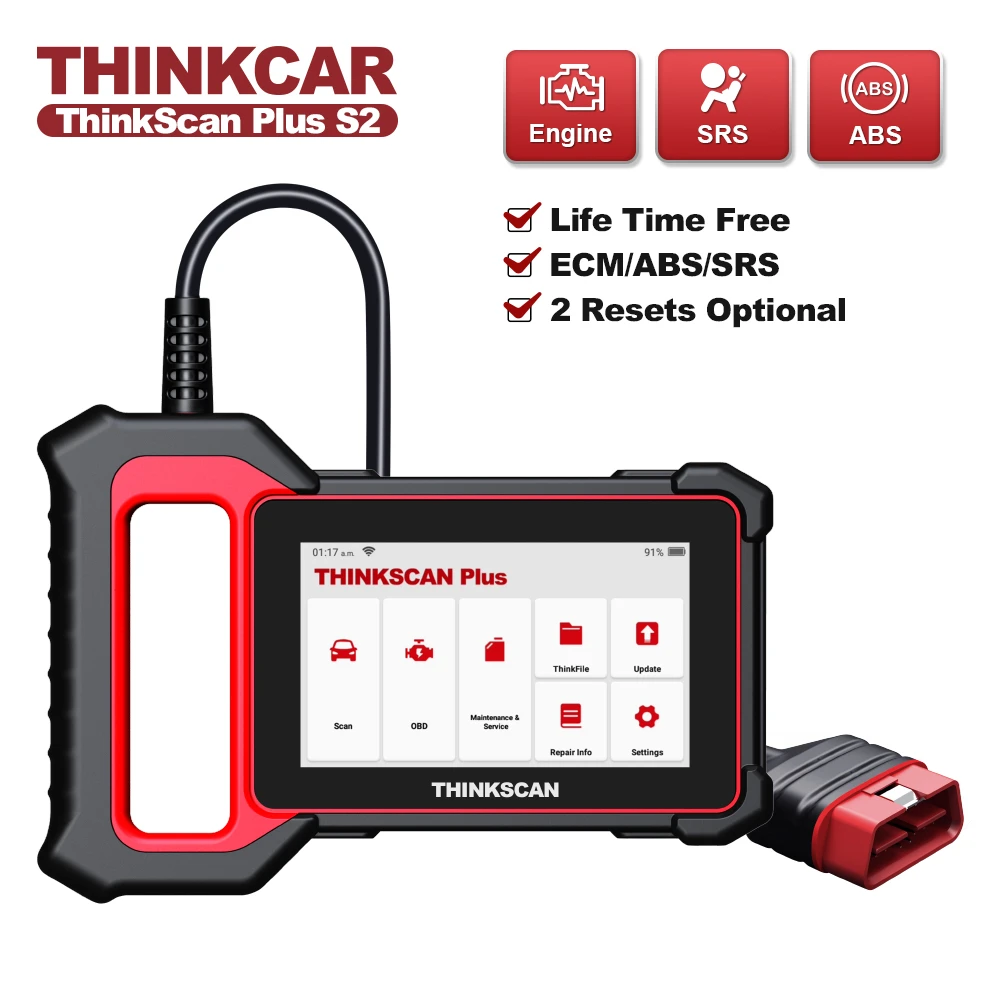 THINKCAR Thinkscan Plus S2 obd2 Scanner All Cars Lifetime Free Update ECM/ABS/SRS 2 Optional Reset Diagnostic Scanner Tools Auto car battery checker