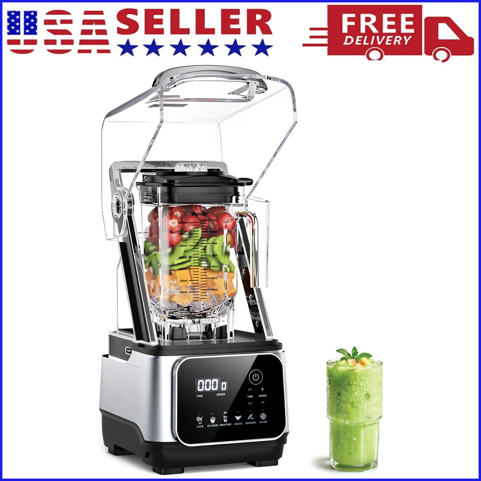 68oz Commercial Blender with Quiet Shield 2200W 6 in 1 Countertop Food Processor Easy Cleaning, for Juice, Ice Shakes, Smoothies 1