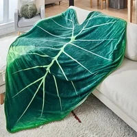 1pc Flannel Blanket, Leaf Shaped Green Leaf Blanket, HD Digital Printed Blanket, Warm Cozy Padded Blanket For Sofa, Bed, Couch 1