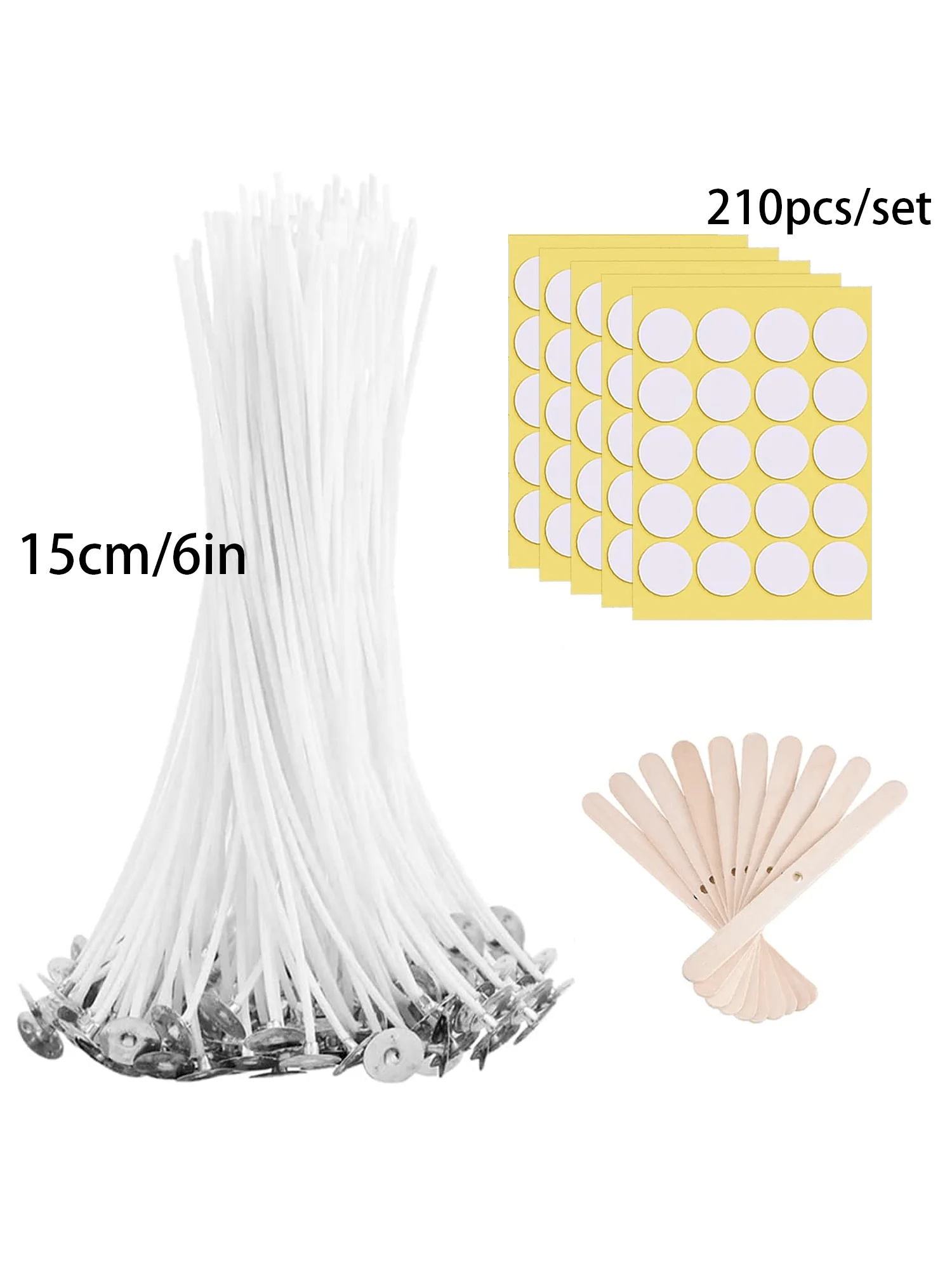 210 Pieces/Set 100 Pieces 6inch Candle Wick 100 Pieces Candle Wick Stickers 10 Wooden Wick Centering Device Soy Beeswax Making Candles DIY candle making tools
