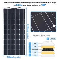 Panneau solaire flexible de 200 W, panneau solaire 12 V, cellule photovoltaïque monocristalline pour camping-car, caravane et camping. 2
