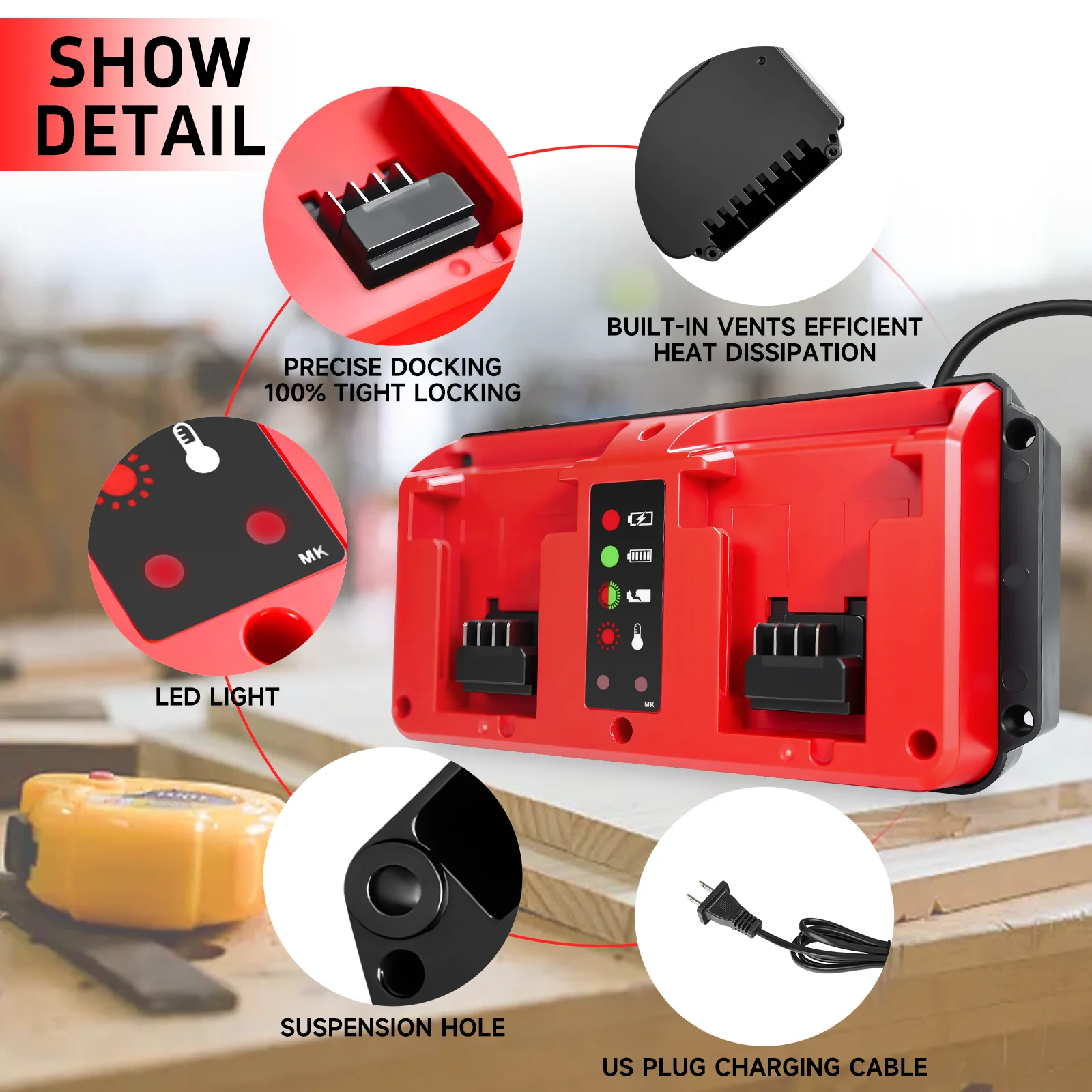 90W Dual Ports Charger for Milwaukee 18V Lithium Battery Charger Rechargeable 48