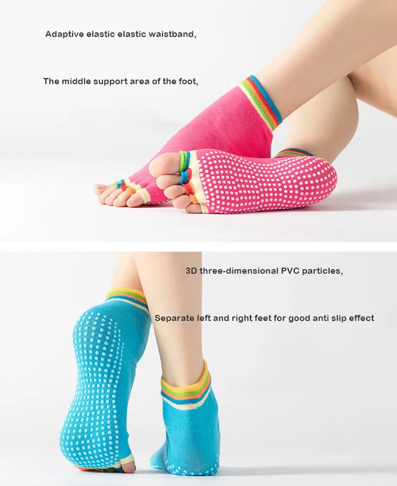 Yoga Socks Women Yoga Socks Non-Slip Grips Cotton Pilates Socks Ladies Ballet Dance Sports For Yoga Fitness Workout
