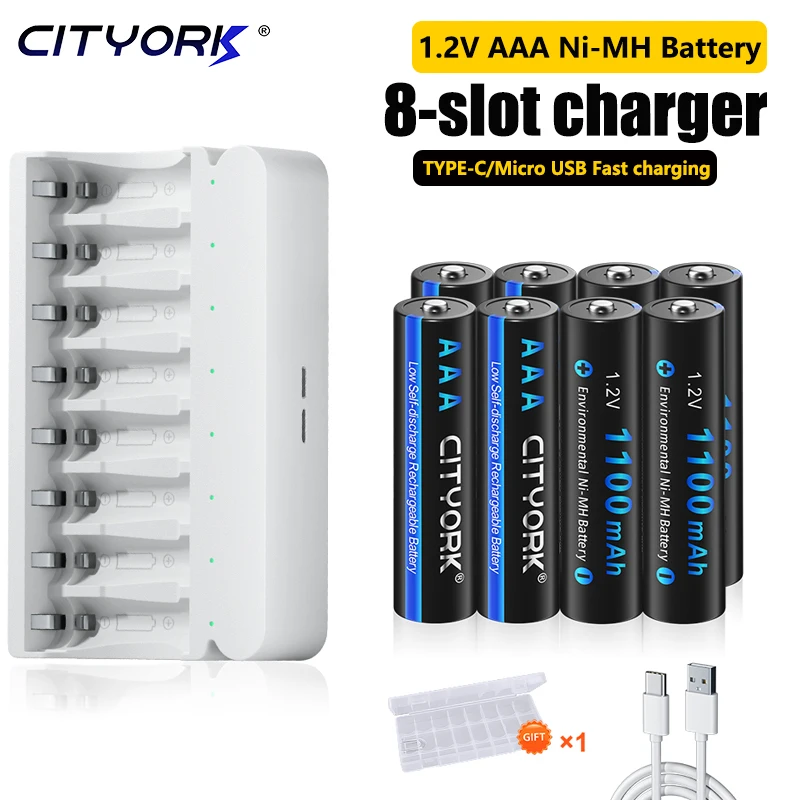 

CITYORK 1.2V AAA Rechargeable Battery 1100mAh Ni-MH AAA Batteries 3A for wireless Mouse toys,camera,flashlight+LED Smart Charger