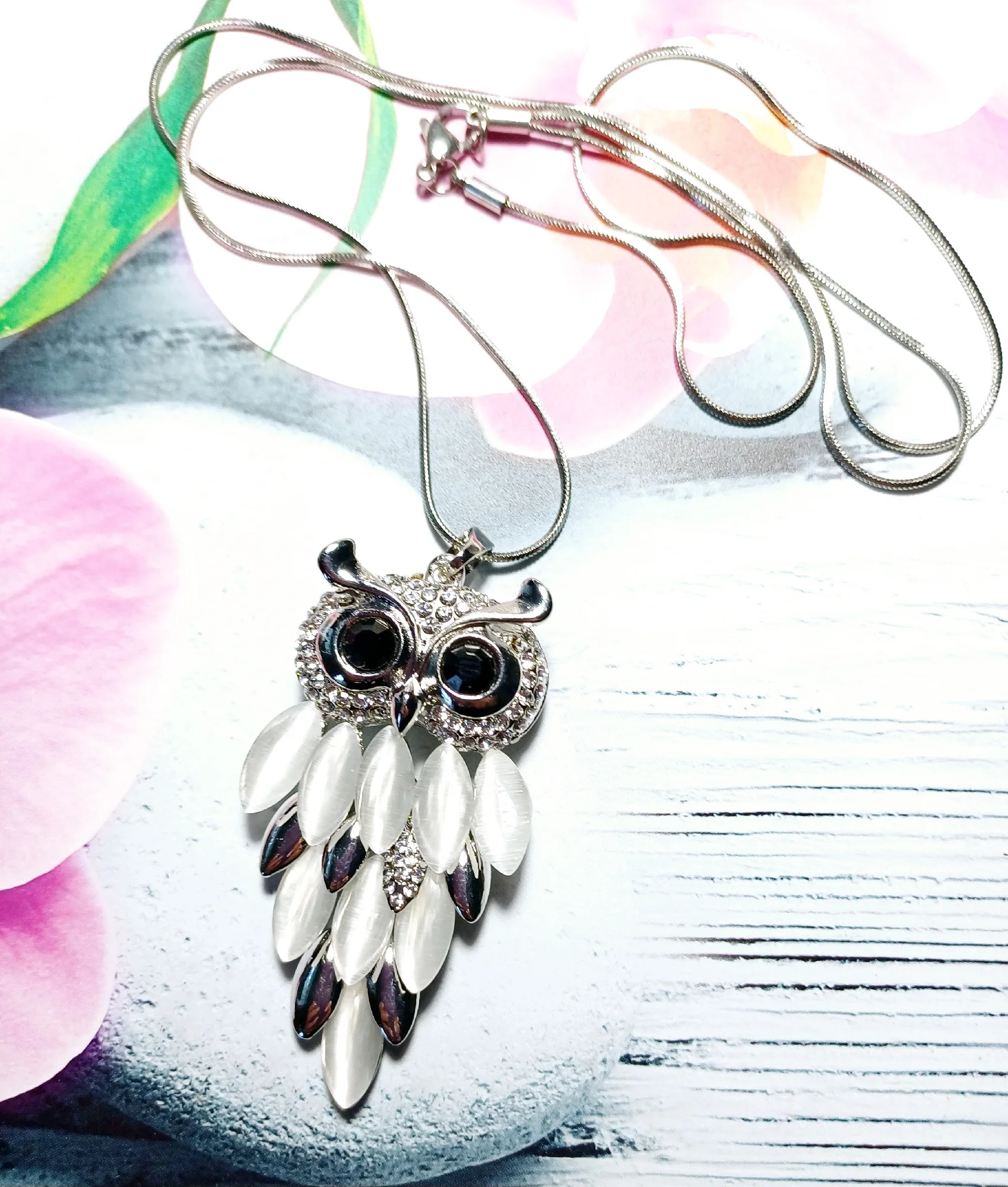 Long Opal Crystal Owl Pendant Necklace photo review