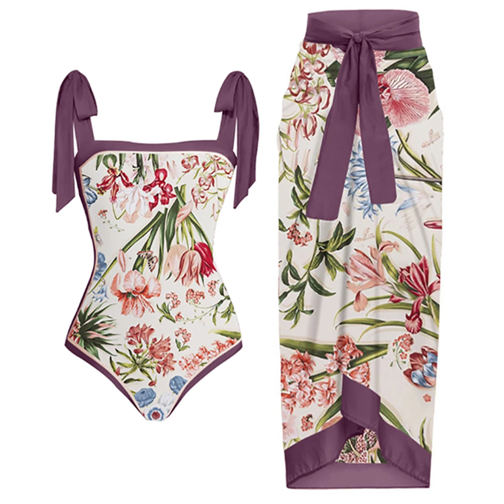 Women One Piece Swimsuit & Skirt Holiday Beach Dress Cover Up Female