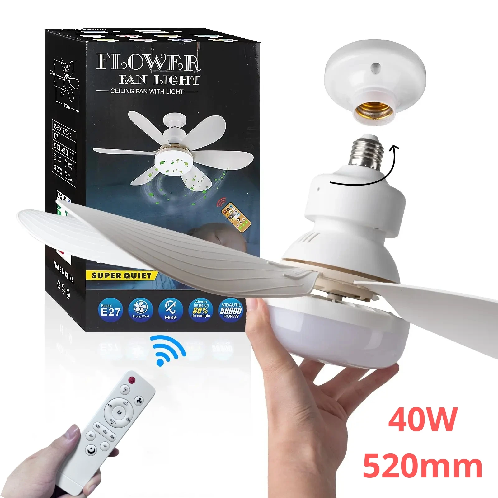 40W Socket Ceiling Fan with Light 20.5in Screw Ceiling Fans with LED Lights Remote For Bedroom Garage Kitchen ceiling fan led ceiling fan lights led fan light