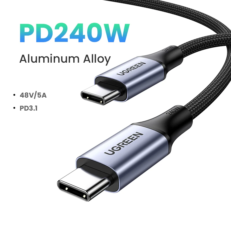 thumbnail image 1 of Cable USB tipo C UGREEN de 240 W para iPhone 15, Samsung S23, Power Line PD3.1 para PS5, Nintendo Switch, cable USB C PD de 5 A con supercarga de 5 A, 1 of 5