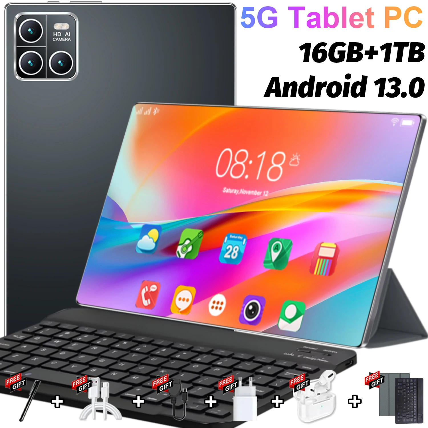 2026 10.36Inch Tablet Android 16GB RAM 1TB ROM 16MP 32MP Android 13.0 20000mAh 14 core 5G Dual SIM Bluetooth WiFi GPS Global Version