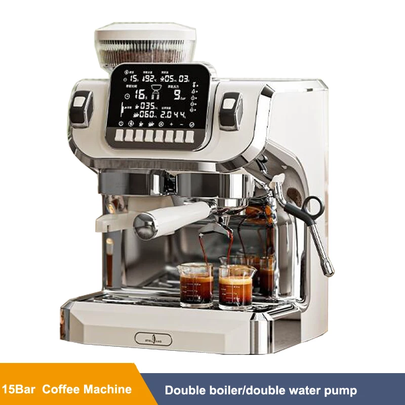 15bar Italian Electric Espresso Coffee Maker Pump Pressure Semi-automatic Milk Foam Grinding Integrated Coffee Machine Grinder 2