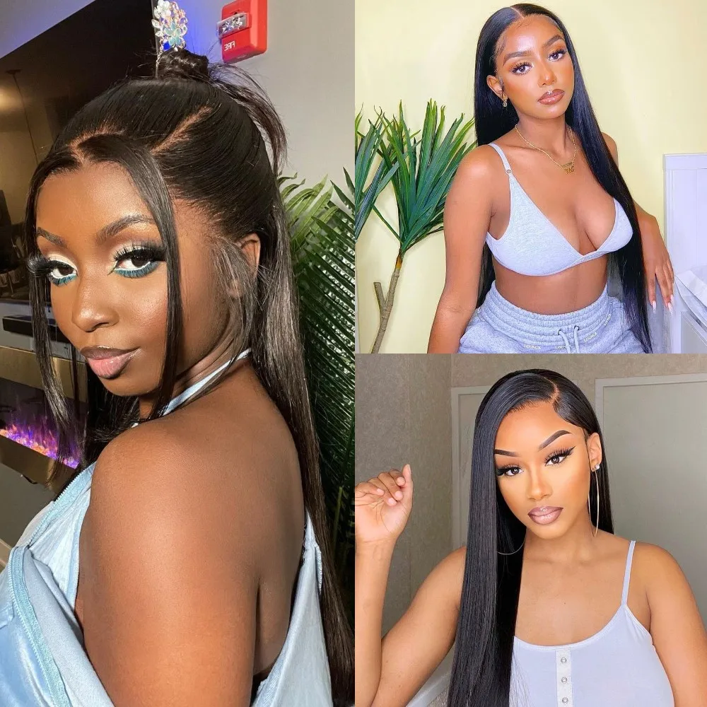 Invisi Strap 360 Full Lace Wig Glueless Wig Human Hair Brazilian Straight Lace Frontal 360 Snug Fit Transparent Strap