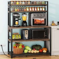 39.4 Inch Wide Large Bakers Rack with Power Outlets, 5-Tier Microwave Stand with Storage, Coffee Bar Stand 1