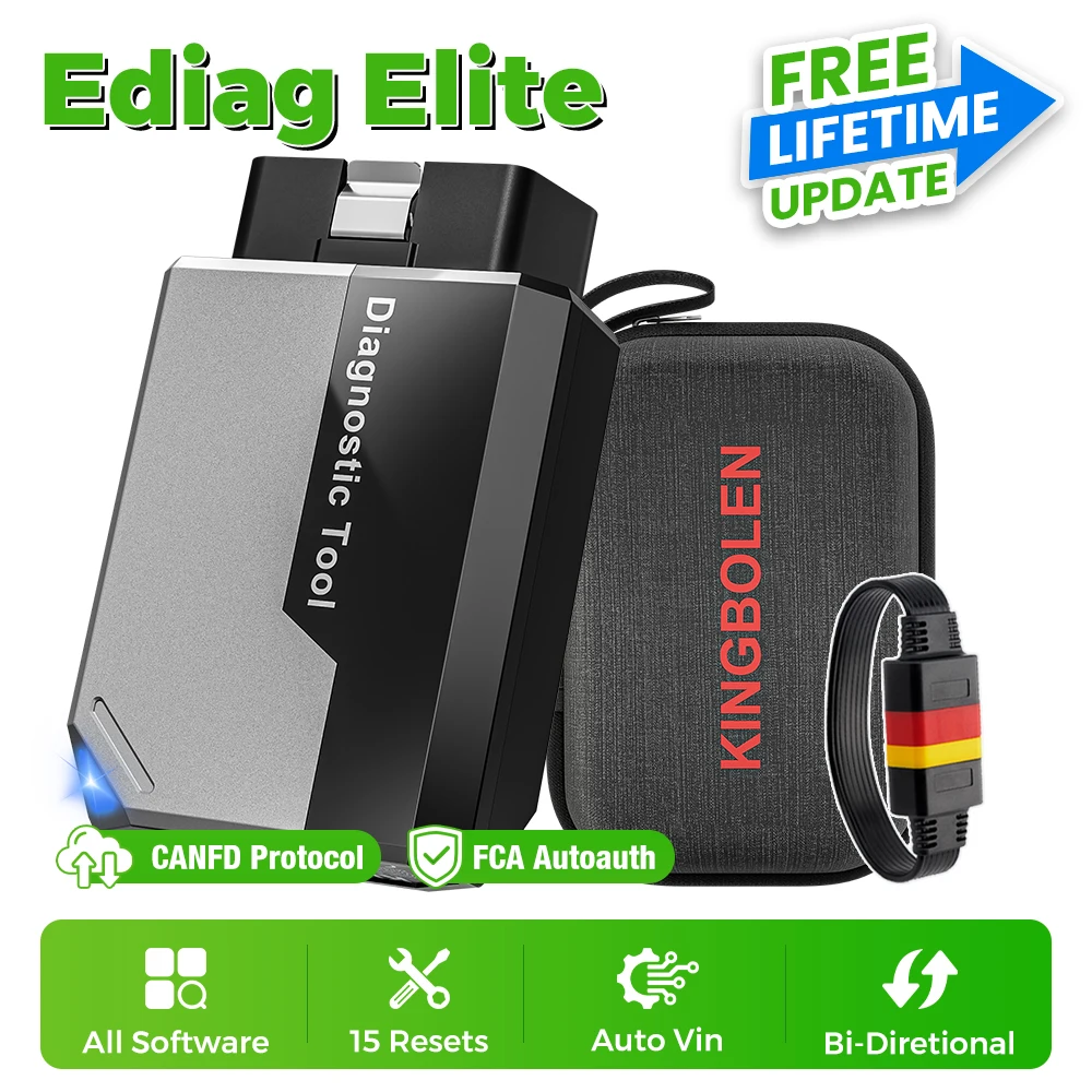 Kingbolen ediag elite ferramentas de diagnóstico de carro livres à vida todos os sistemas 15 redefinições bidirecional embutido canfd fca obd2 scanner