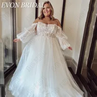 EVON BRIDAL Strapless Lace Wedding Dress Plus Size For Bride Puff Sleeves A-Line Backless Applique Customized Bridal Gowns 1