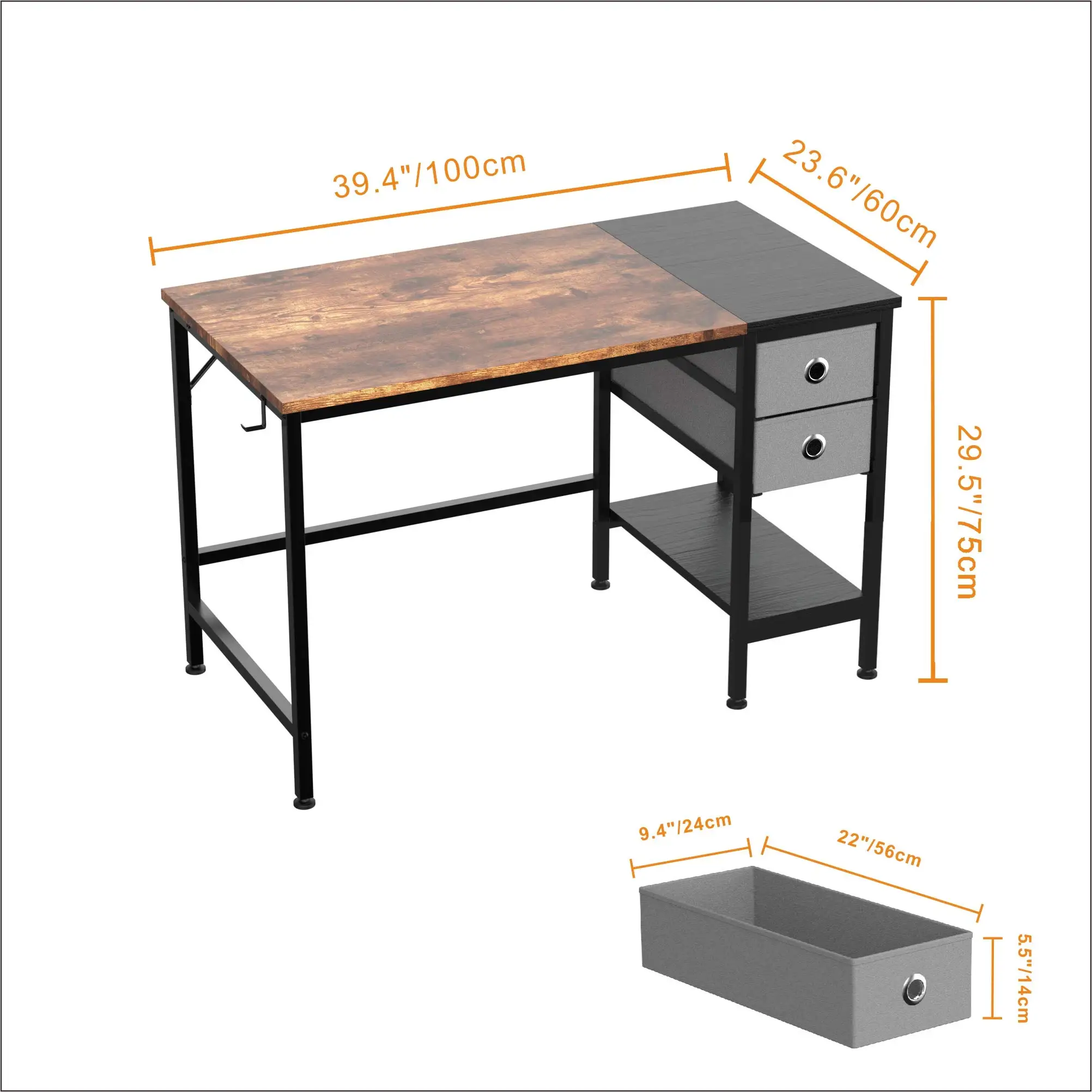 40" Office Desk with 2 Non-Woven Drawers - Versatile Computer Writing Table for Home, Bedroom, Office, or Student Use 3