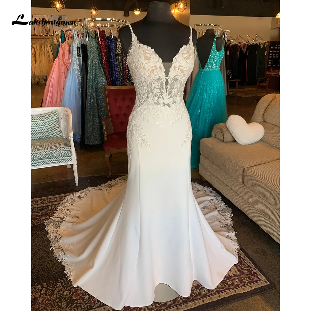 Eye-catching Long Mermaid Spaghetti Straps Open Back Lace Prom Dress