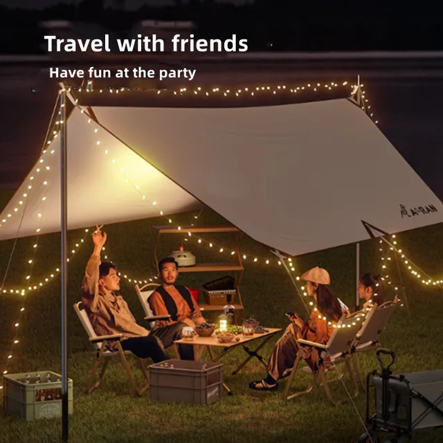 3X3-5 Méter Hordozható Bézs Bevonat Ponyválló Vízálló Pillangó Napellenző Kemping Kültéri Kert Árnyékos Ponyvak Menedék Napzólap - Image 5