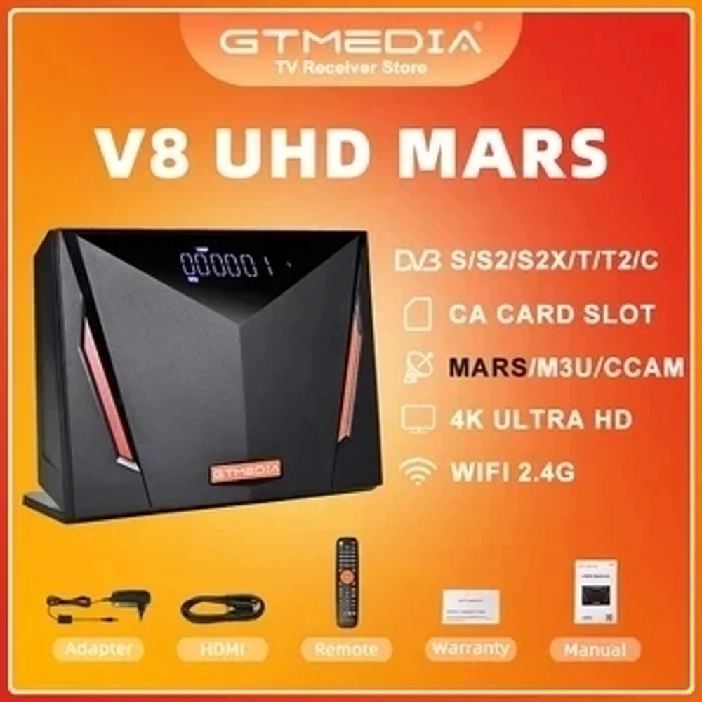 Gtmedia V8 Uhd Ecam Tv Satellitare Rcepteur Dvb-S/Lt/ S2X Integré 2.4G Wifi 1080P Supporto Grain, Ecam,M3U,Ccam Carte Fente Reception
