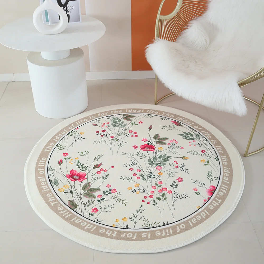 Retro Flower Round Carpets Modern Home Coffee Table Floor Cloakroom Decor Bedroom Soft Area Rug