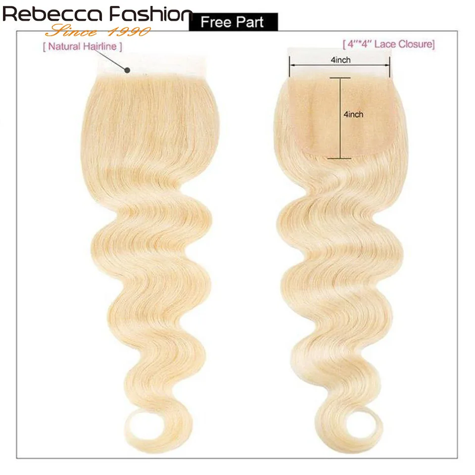 613 Blonde Body Wave Human Hair Lace Closure human hair closure human hair lace product 4X4 Middle / Three Part Brazilian Body Wave Closure Pre Plucked Transparent Lace