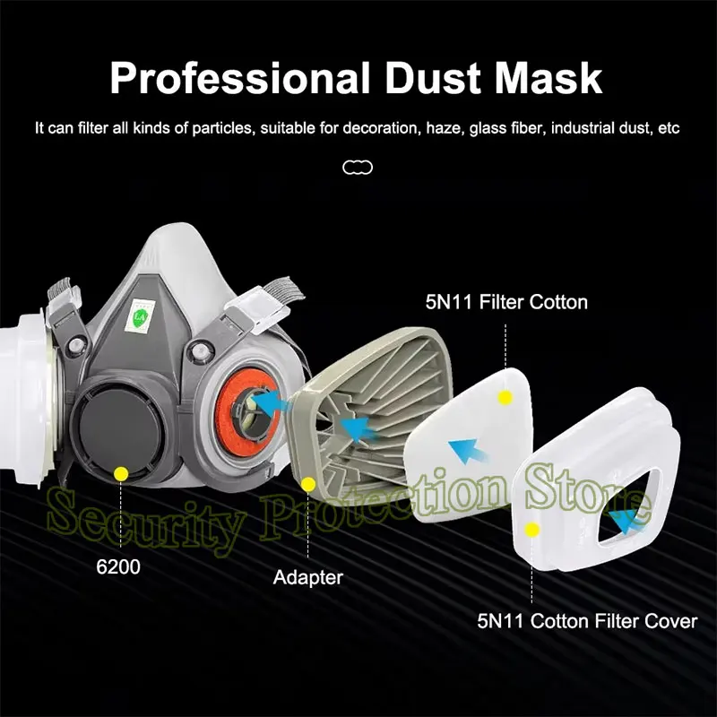 Dust Mask Gas Mask Dustproof Respirator Face Respirator Gas Respirator Half Face Respirator Mask 6200 with 5N11 Particle Filters for Industrial Labor Paint Spray