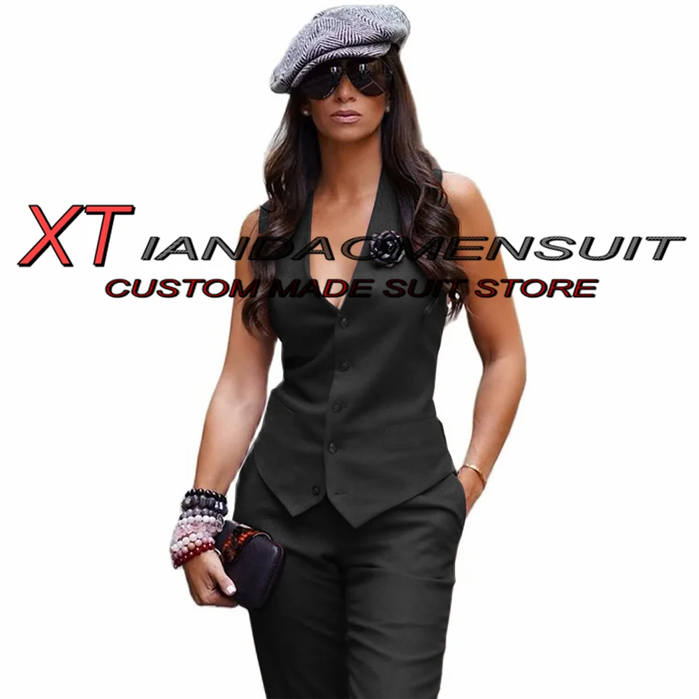 Women\'s Suit 2 Piece V-Neck Sleeveless Jacket Pants Set Formal Workwear Vest Pants Casual Complete Outfit