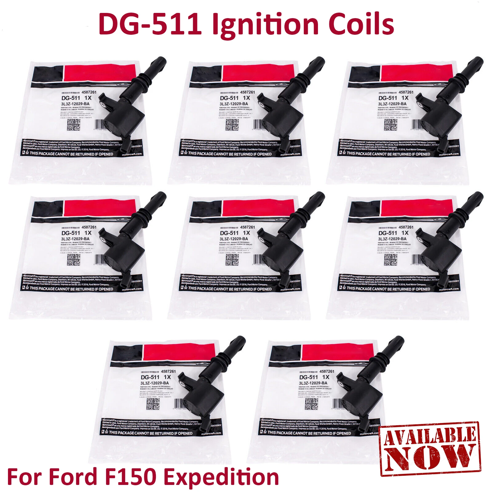 

8pcs DG-511 3L3Z-12029-BA For Motorcraft Ignition Coil DG511 3L3Z12029BA For 04-08 Ford Lincoln Expedition Explorer F-150